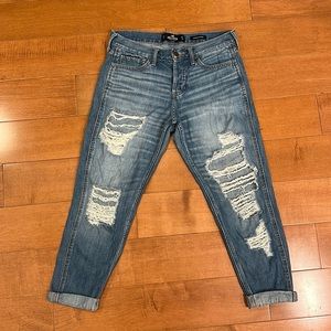 Hollister Women's Medium Blue Distressed Boyfriend Jeans